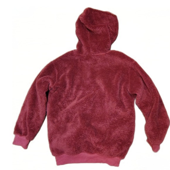 Womens Burgundy Sherpa Fleece Hoodie Large Oversized Cozycore Loungewear Winter - Picture 3 of 6
